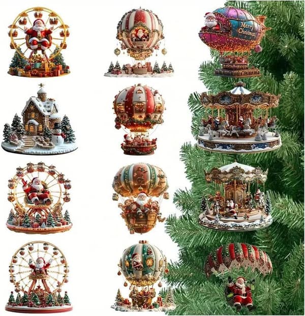 Juletræspynt i træ, 2D-paneler, julemand, træpynt (W)