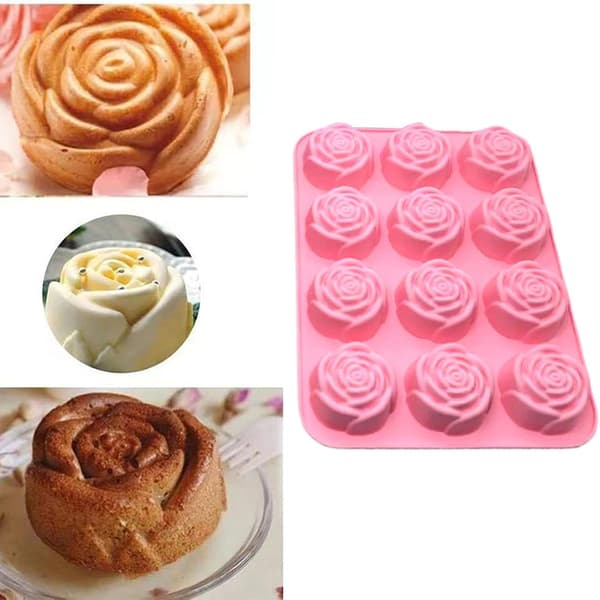 Roseformet silikoneisbakke (12 rum, 26 × 19,2 × 3,5 cm), nem at afforme, ideel til whisky, sæbe (W)