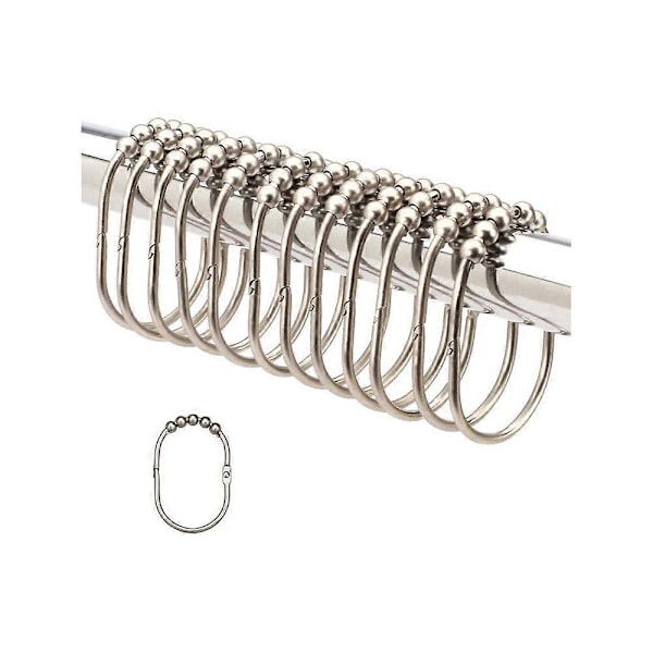 Sæt med 12 Bruseforhængsringe i Rustfrit Stål med Glidesystem til Bruseforhæng 65 x 44 mm (B)