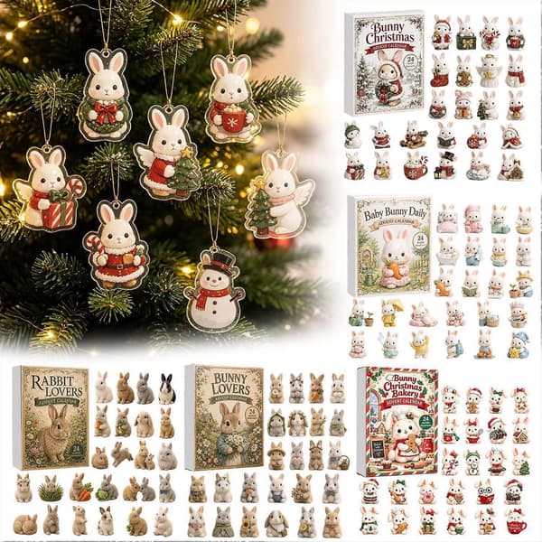 Bunny Adventskalender 2026 – 24 dagar akryl – för julgran A