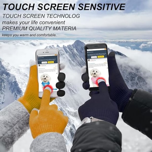 Fw Touchscreen Varm Ullfodrade Handskar Gul & Marinblå 2-delars Set