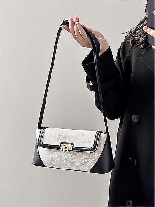 Liten handväska för damer PU Läder Canvas Mini Tote Bag med spänne