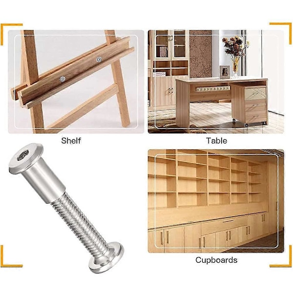 Møbelforbindelsesskruer 6 stk. møbelmonteringsskruer med M6 bolt 304 rustfrit stål forbindelsesskruer M6 x 35 mm (B)