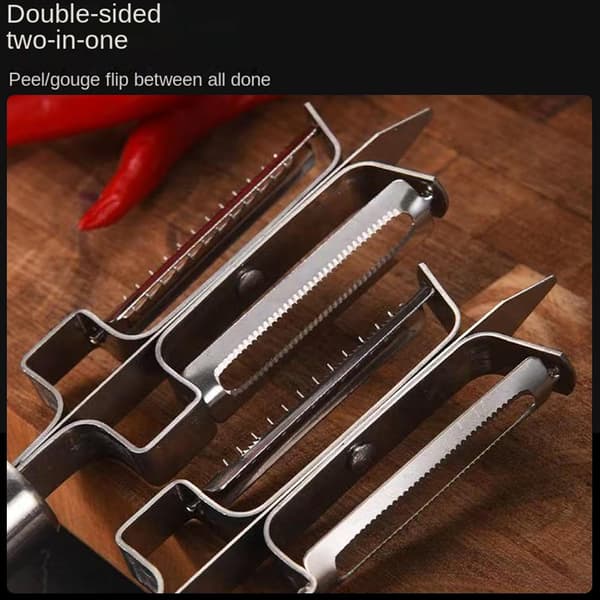 Multifunktionel dobbeltsidet rivejern/skræller i rustfrit stål med (W)