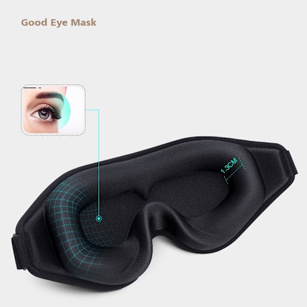 INF Pehmeä 3D unimaski silmämaski lentomatkoille, joogaan ja lepoon Svart Sort