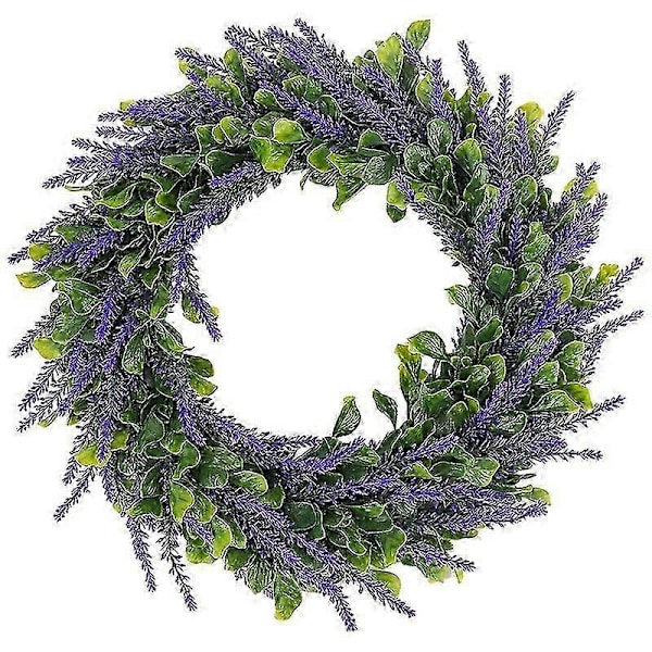 Kunstig Lavendelkrans Blomst 40 cm Sommer Høst Stor DIY Kranser Vår egnet for Utendørs Fron (W)
