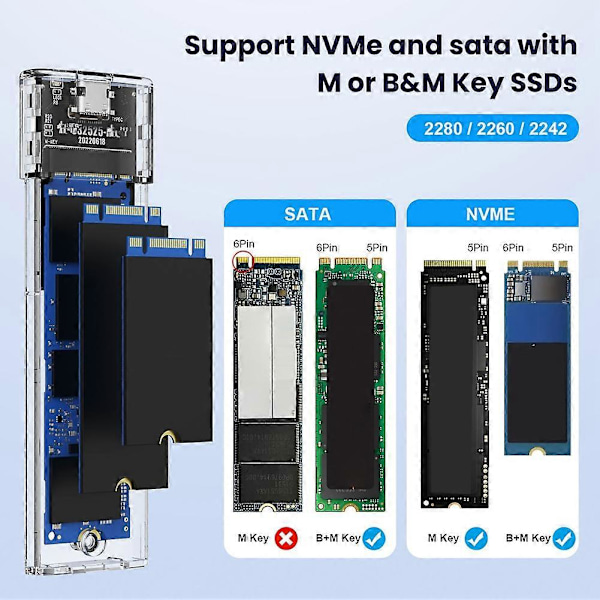 M.2 NVMe SATA SSD -kotelo M.2 Siirrettävä kovalevykotelo Siirrettävä kovalevykotelo M.2 Kovalevykotelo (W)