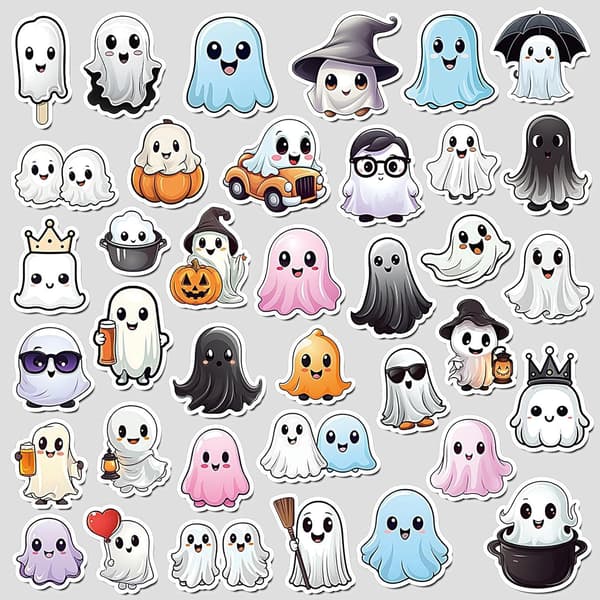 Søte Halloween-spøkelsesmerker, både søte og skumle (50 stk), gotisk stil, vanntette (W)
