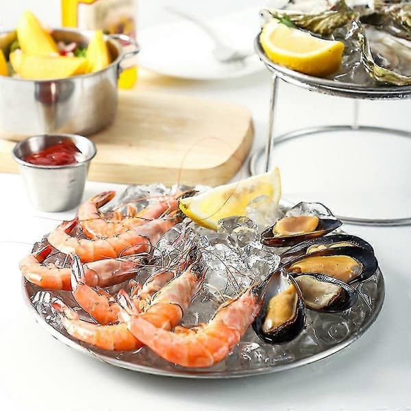Skaldjurstallriksset dubbel snackstallrik i rostfritt stål för eftermiddagste och tårta (w)