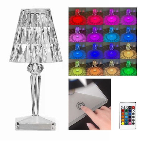 Nykyaikainen kosketus-LED-kristallipöytävalaisin - USB-ladattava, 16 RGB-väriä (L)