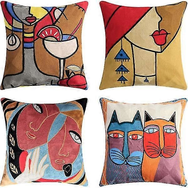 Set of 4 Picasso cushion covers 45x45 cm Decorative sofa cushion [fw}