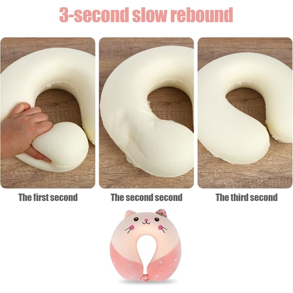 Resekudde Tecknad Djur Nackstöd Kudde Memory Foam Nackkudde U-formad Elasticitet Barn Resekudde Portabel (Katt) (W)