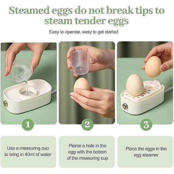 Eggkoker for 2 egg, Kompakt elektrisk eggdamper, Beste eggkoker koker alle tre kokegrader - Bløt, Medium, Hard fw Green