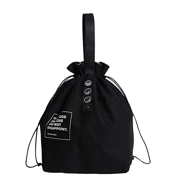 Isolerad Bento-väska Justerbar bred öppning Canvas dragsko design Lunchväska [FW] Black