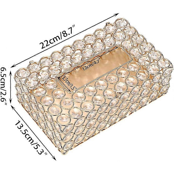 Krystall Tissue Box Tissue Organizer for Spisestue, Soverom, Kommode Dekor (Gull, Rektangulær)