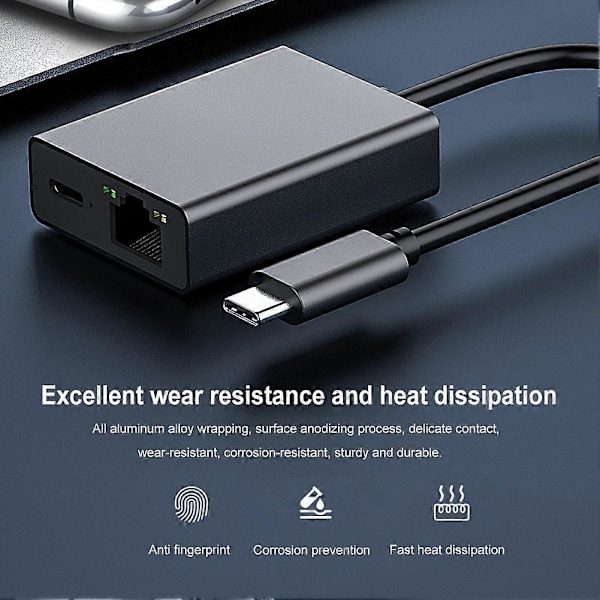1000Mbps Type-C - RJ45 Internet-kaapeli Verkkokortti USB Type-C Ethernet-adapteriin Tukee PD-latausta (W)