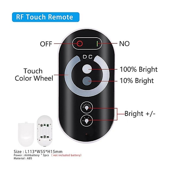 18A LED Monokrom Styrenhet Dimmer 12V 24V med RF Trådlös Touch Fjärrkontroll för Enfärgad Ljuslist