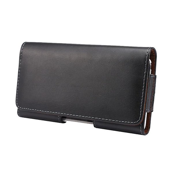 Ægte Læder Etui Bælteklips Holster Pose til iPhone Huawei Xiaomi Samsung Etc Black