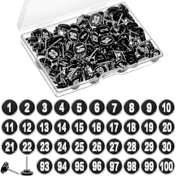 100 st Numrerade Push Pins Nålar 100 Sekventiella Pins Tummenålar Platta Nålar Push_Lucky_B  (W)