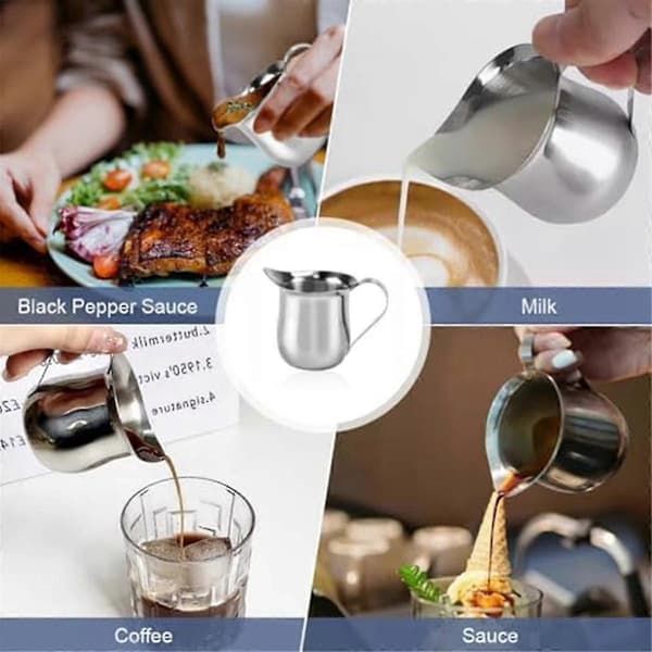 6 stk. Mini flødekander i rustfrit stål, 90 ml/3 oz, til kaffe og mælkeskumning (Fww) Silver