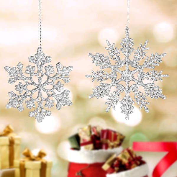 Jule snefnug ornamenter 40 stykker sølv glitter 10 cm
