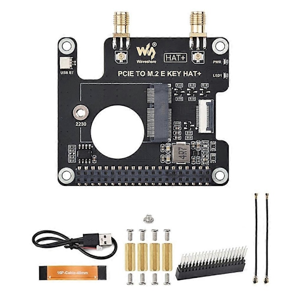 Waveshare PCIe - M.2 E KEY -sovitinkortti HAT+ Raspberry Pi 5:lle, verkkokortin laajennuskortti Suppo (W)