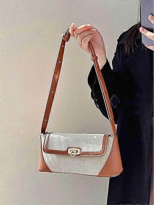 Liten handväska för damer PU Läder Canvas Mini Tote Bag med spänne