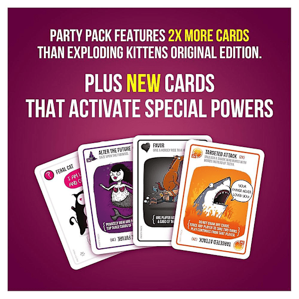 Exploding Kittens Party Pack - Exploding Kittens - Korttipelit Aikuisten, Teinien ja Lasten Kesken - Hauskoja Perhepelejä - Venäläinen Ruletti Korttipelinä