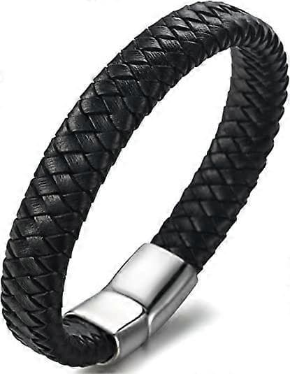 Flettede læderarmbånd til mænd armring armbånd mode magnetisk lås 7,5-8,5 tommer