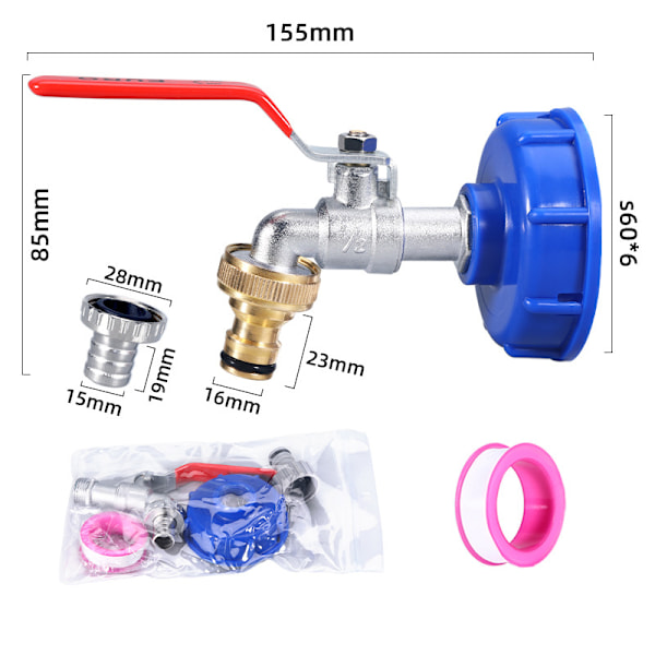 INF Kran med kranadapter for IBC-tank 1/2 tomme legeringskran