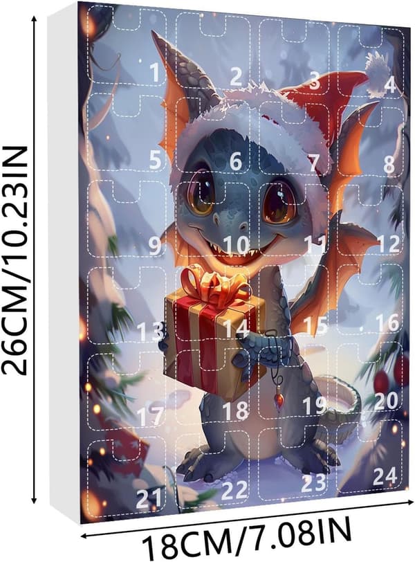 Julekalender med 2D akryl dragepynt (W)