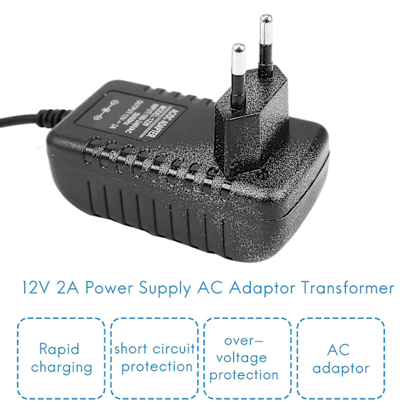 AC/DC 12V 2A 24W Strømforsyning Adapter Transformator For 5050 3528 LED Strip Lys EU Plugg [FW] black