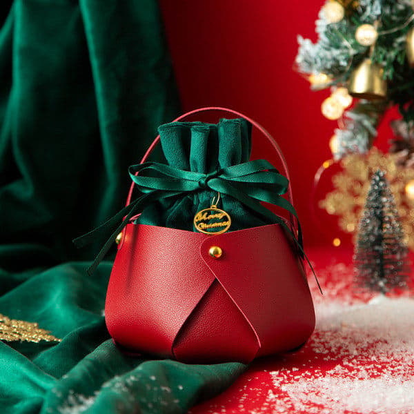 Fruktgaveposer til jul - Røde eplesekker med håndtak, 5-pakning