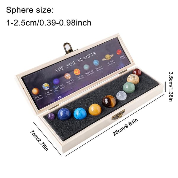 Kristall Tumlade Ädelstenar 9 Planeter Sol Dekor Boll Set
