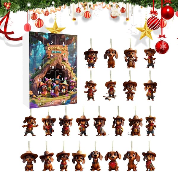 24-dages julekalender med gravhund og 2D akryl hundecharm (W)