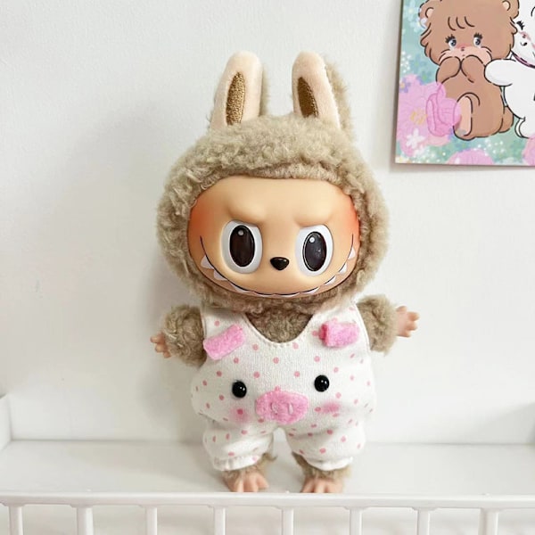 Rosa prickig gris hänge, (endast kläder) 17cm hänge blind box macaron Labubu Labubu Time to chill dockkläder (W)