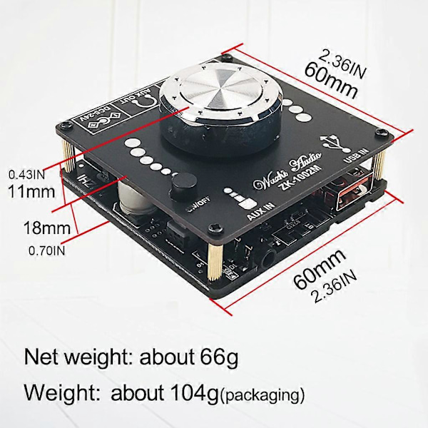 ZK-1002M Stereo Effekt Bluetooth-kompatibel Digital Förstärkarmodul 100Wx2 (W)