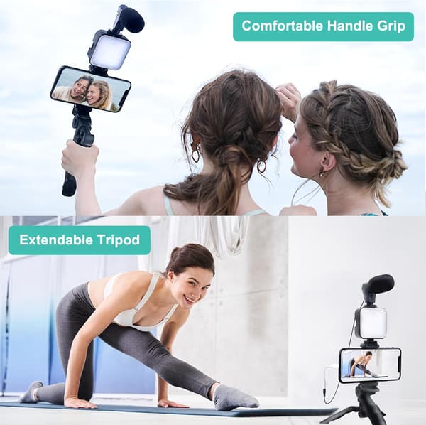 Vlogging Kit til iPhone, Android med Tripod, 36 LED Lys, YouTube Starter kit med Mini Mikrofon[FW]