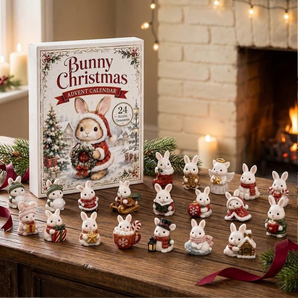 Bunny Adventskalender 2026 – 24 dagar akryl – för julgran A