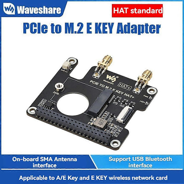 Waveshare PCIe - M.2 E KEY -sovitinkortti HAT+ Raspberry Pi 5:lle, verkkokortin laajennuskortti Suppo (W)