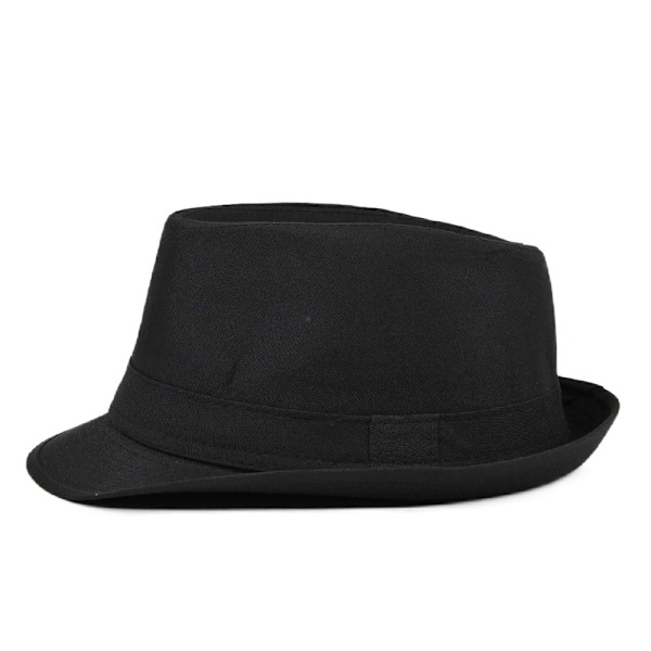 Elegant Fedora Hatt Herr Classic Fashion Panama Fedora Hatt Retro Kort Brätte Jazz Hatt Gentleman Vinter Hatt Present till Pappa 56-58cm (Svart)