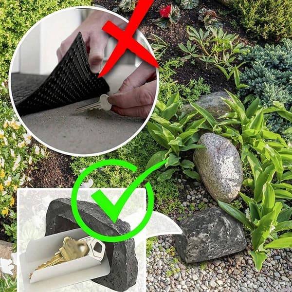 Små dekorative steiner med ekte lås, skjuler nøklene dine utendørs