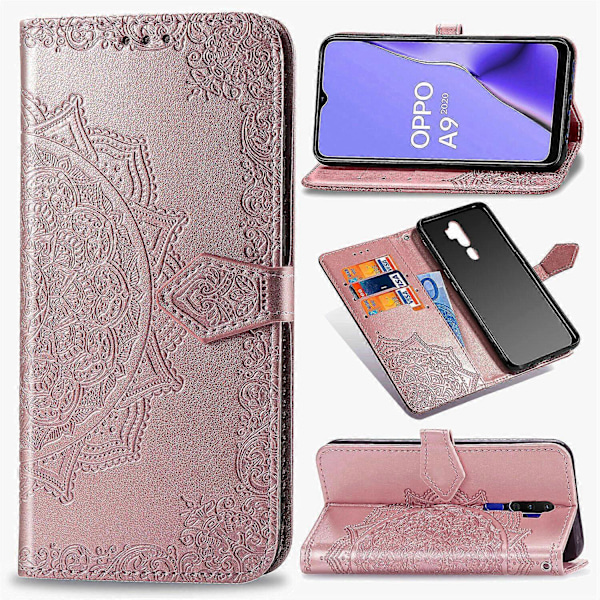 Fodral för OPPO A5 2020/A9 2020 Läderplånboksfodral Präglad Mandala Magnetisk Flip Skydd Stötsäker - Roséguld (W)