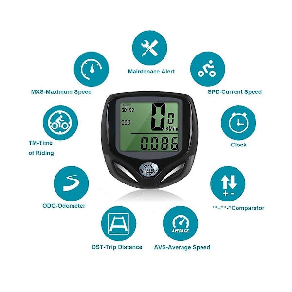 Trådløs vandtæt cykelcomputer med magnetsensor, digitalt speedometer, multifunktionel cykelcomputer (W)