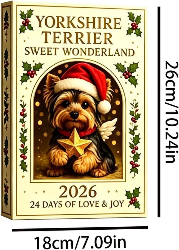 2026 Julekalender for hunder, julepynt, overraskelsesboks i akryl for Yorkshire Terriere (W)