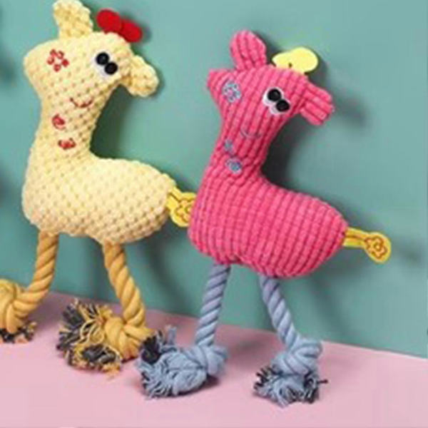 Plush Leksak Giraff för Hundar, Säker Flanellrep för Tandvård, Söt Rosa