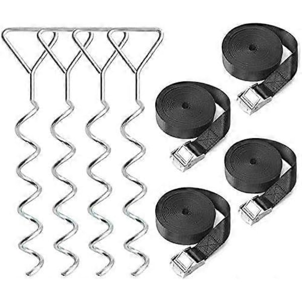 Trampolineanker-sett, 4 stk. trampolinefester, spiralankerplugger for trampoliner, husker, lysthus, lekehus (W)