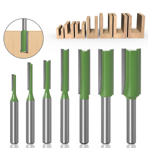 1/4 Tums 6mm Skaft Rakt Fräsverktyg Enkelt Dubbelt Flöjt Träfräsar Wolframkarbid Fräs (FWW) 6mm 7Pcs