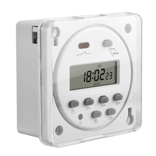 CN101A SPST-kytkin ohjelmoitavalla ajastimella ja LCD-digitaalinäytöllä 12V DC 16A valkoinen vedenpitävällä suojuksella (W)