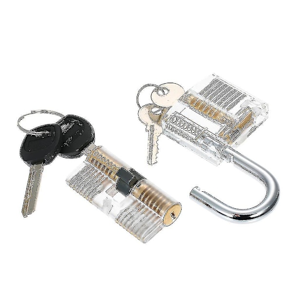 Transparent 15pcs Lock Picking Set Kit Tool Med Två Transparenta Träningspadlock För Låssmeder {FW}